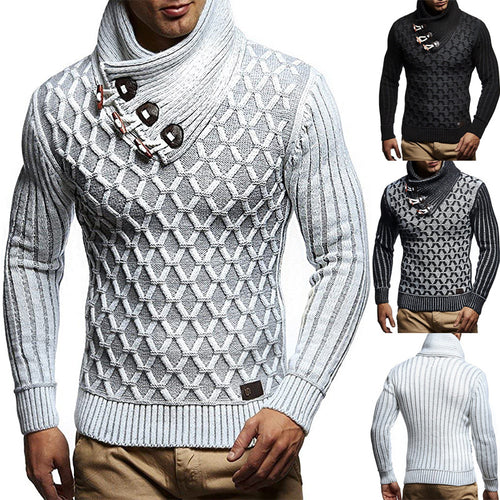 Herren Strukturstrick-Pullover mit überlappendem Rollkragen und Knebelverschlüssen Echo Archiv