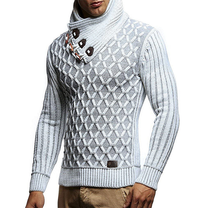 Herren Strukturstrick-Pullover mit überlappendem Rollkragen und Knebelverschlüssen Echo Archiv