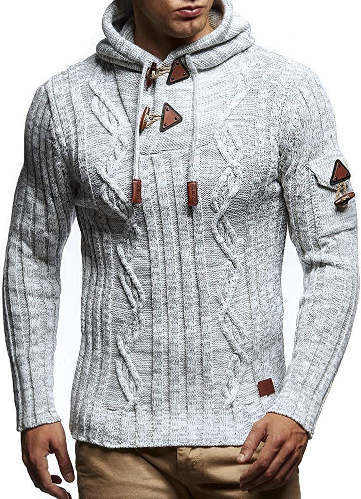 Herren Grobstrick Pullover mit Kapuze und dekorativen Schnürdetails Echoarchiv