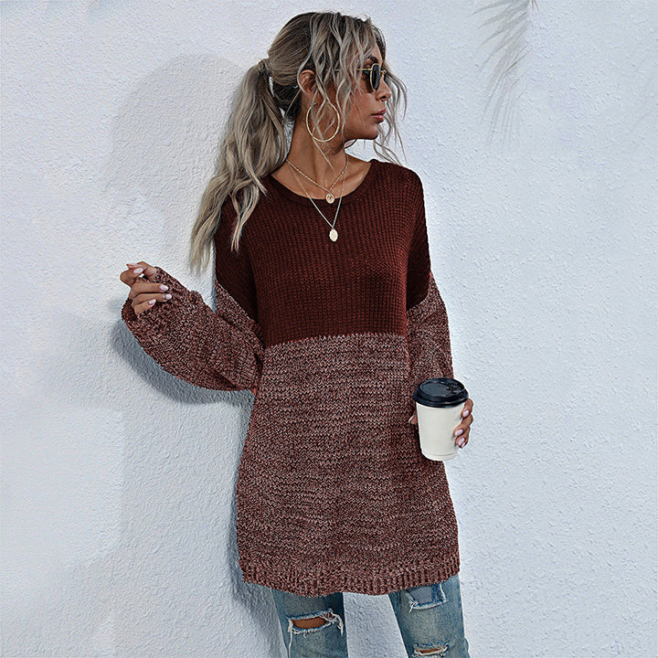 Damen Oversize-Strickpullover im Melange-Blockdesign mit Rundhalsausschnitt & verlängertem Saum Echoarchiv