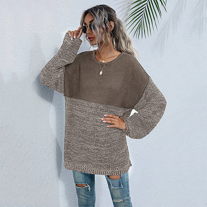 Damen Oversize-Strickpullover im Melange-Blockdesign mit Rundhalsausschnitt & verlängertem Saum Echoarchiv