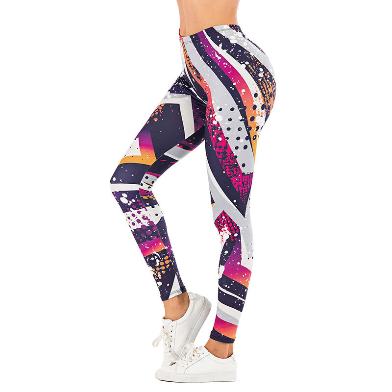 Damen Leggings mit abstraktem Streifenmuster, hoher Taille und atmungsaktivem Stretch-Funktionsstoff – Avélisse