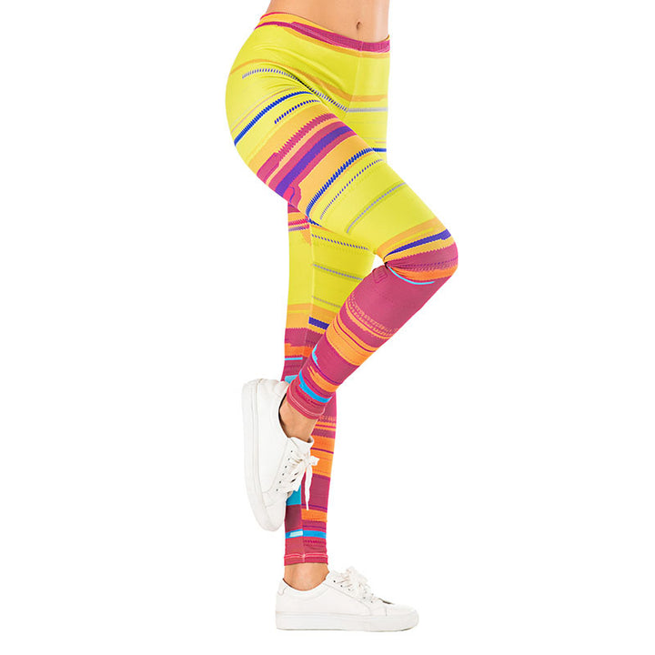 Damen Leggings mit abstraktem Streifenmuster, hoher Taille und atmungsaktivem Stretch-Funktionsstoff – Avélisse