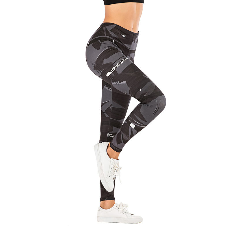 Damen Leggings mit abstraktem Streifenmuster, hoher Taille und atmungsaktivem Stretch-Funktionsstoff – Avélisse