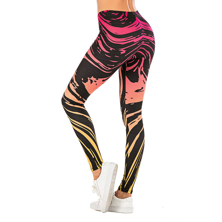 Damen Leggings mit abstraktem Streifenmuster, hoher Taille und atmungsaktivem Stretch-Funktionsstoff – Avélisse