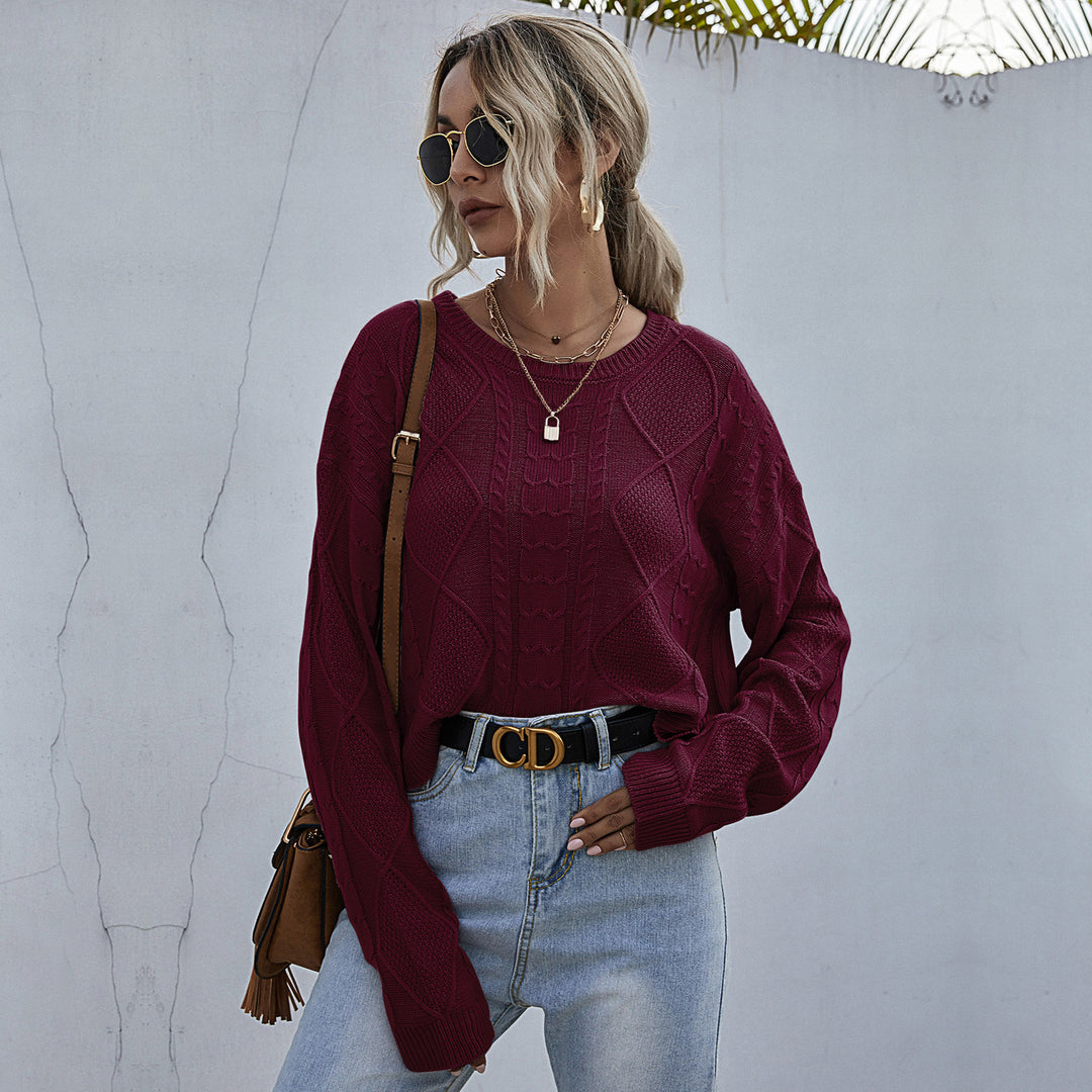 Damen Oversized Strickpullover mit Zopfmuster und Rundhalsausschnitt Echoarchiv