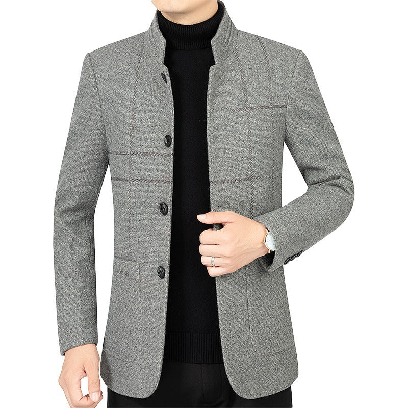 Herren Kurzblazer im Sakko-Stil mit Stehkragen und strukturierter Wollmischung – Tianoro