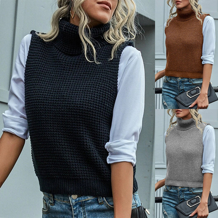 Damen Ärmellose Rollkragen-Strickweste mit strukturierter Waffeloptik Echo Archiv