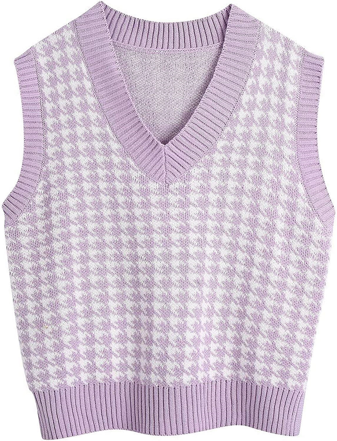 Damen Strickweste mit Hahnentritt-Muster, V-Ausschnitt und geripptem Saum Echo Archiv