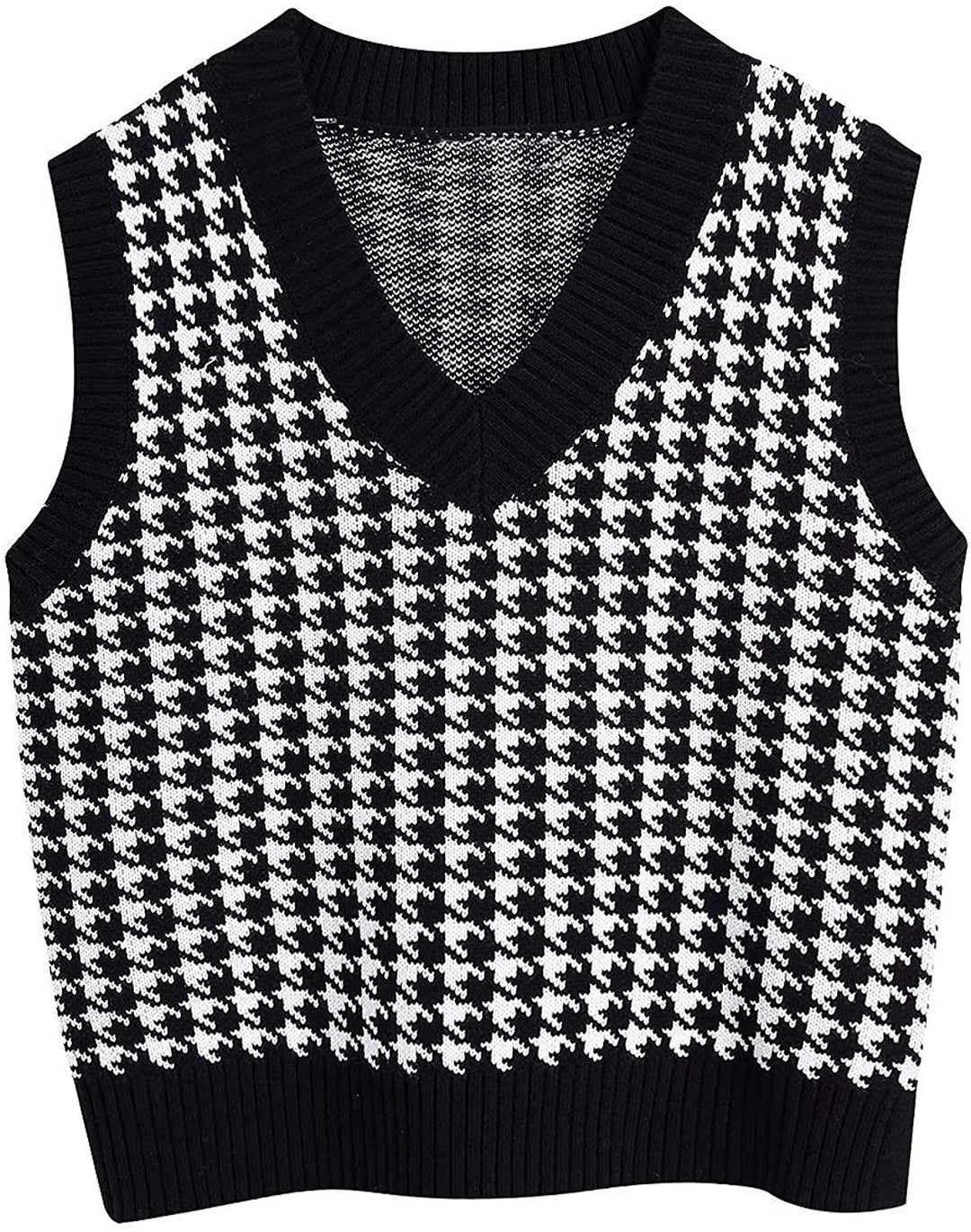 Damen Strickweste mit Hahnentritt-Muster, V-Ausschnitt und geripptem Saum Echo Archiv