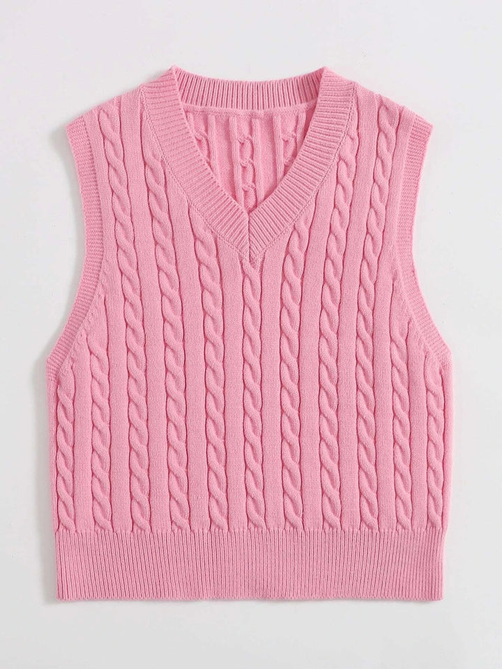 Damen Gestrickte ärmellose Zopfmuster-Pulloverweste mit V-Ausschnitt Echo Archiv
