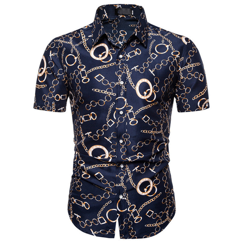 Herren Kurzarmhemd mit maritimem Ankerdesign und slim fit Schnitt Echoarchiv