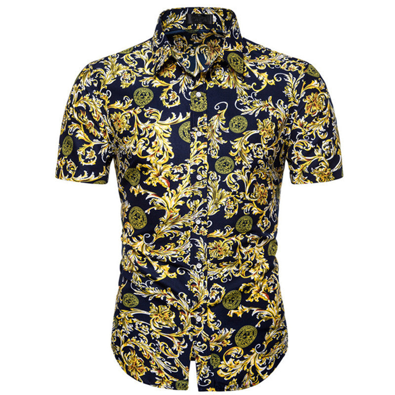 Herren Kurzarmhemd mit maritimem Ankerdesign und slim fit Schnitt Echoarchiv