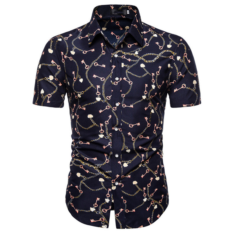 Herren Kurzarmhemd mit maritimem Ankerdesign und slim fit Schnitt Echoarchiv