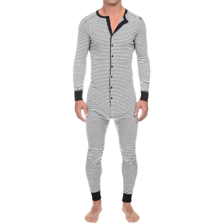 Herren Langarm Schlafanzugset mit komfortablem Knopfdesign Echoarchiv