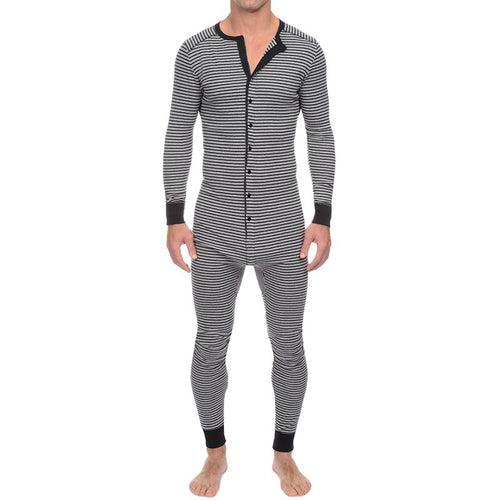 Herren Langarm Schlafanzugset mit komfortablem Knopfdesign Echoarchiv