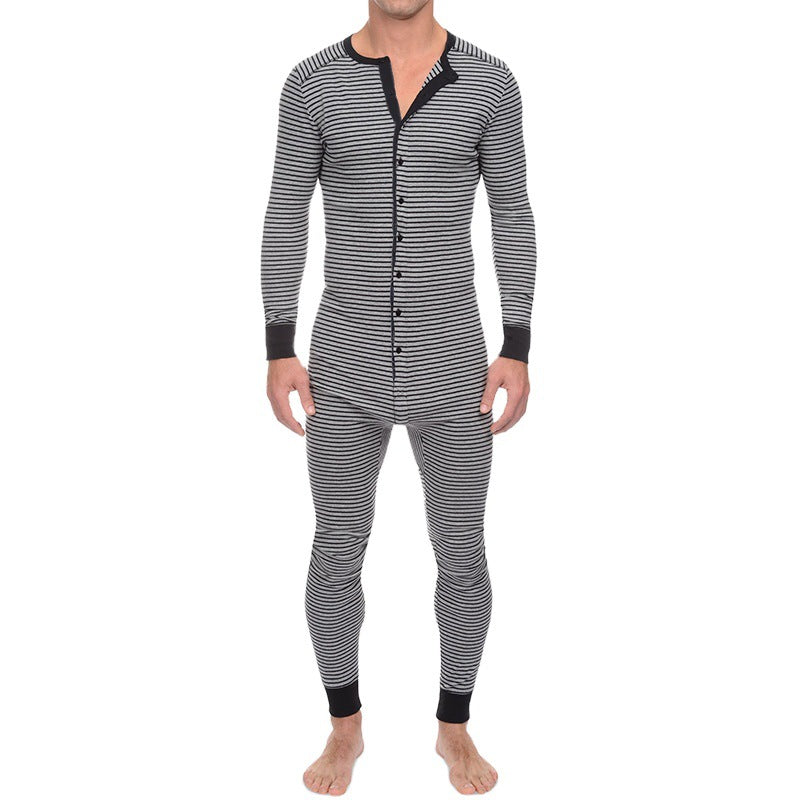 Herren Langarm Schlafanzugset mit komfortablem Knopfdesign Echoarchiv