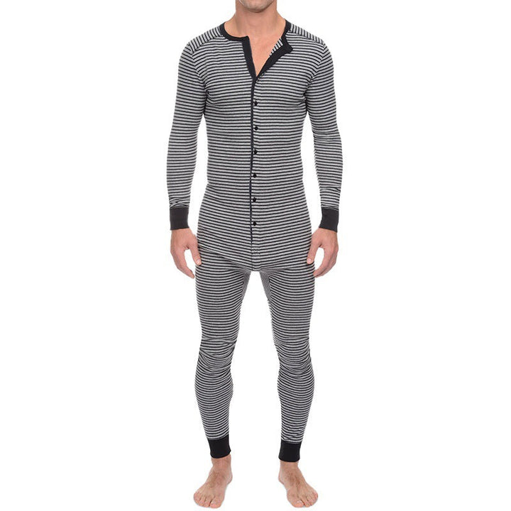 Herren Langarm Schlafanzugset mit komfortablem Knopfdesign Echoarchiv