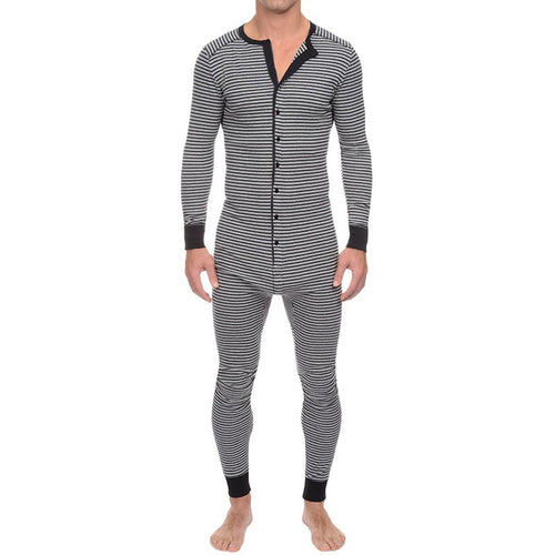 Herren Langarm Schlafanzugset mit komfortablem Knopfdesign Echoarchiv