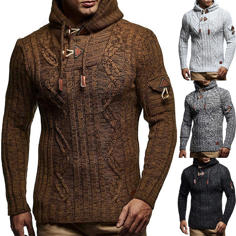 Herren Strickpullover mit Kapuze und hochwertiger Struktur Echoarchiv