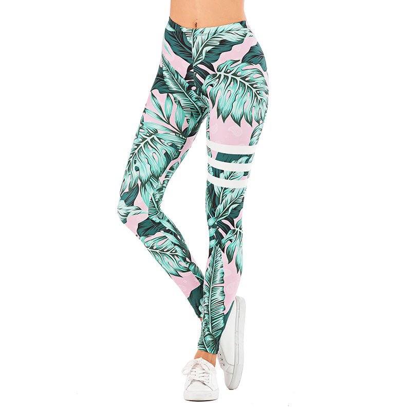 Damen Leggings mit abstraktem Streifenmuster, hoher Taille und atmungsaktivem Stretch-Funktionsstoff – Avélisse