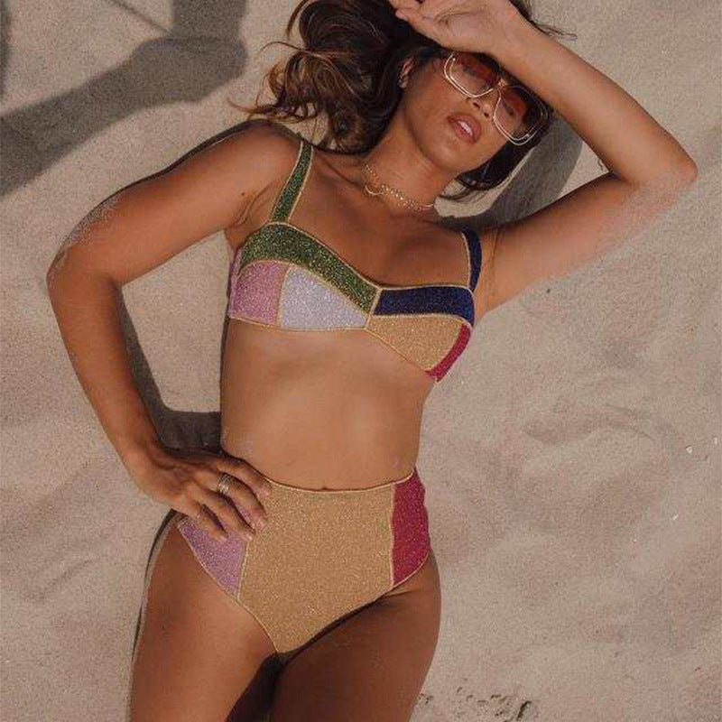 Damen Hochtailliertes Bikini-Set mit funkelnden Akzenten Echo Archiv