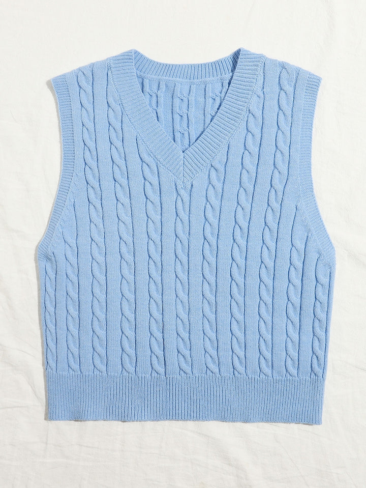 Damen Gestrickte ärmellose Zopfmuster-Pulloverweste mit V-Ausschnitt Echo Archiv