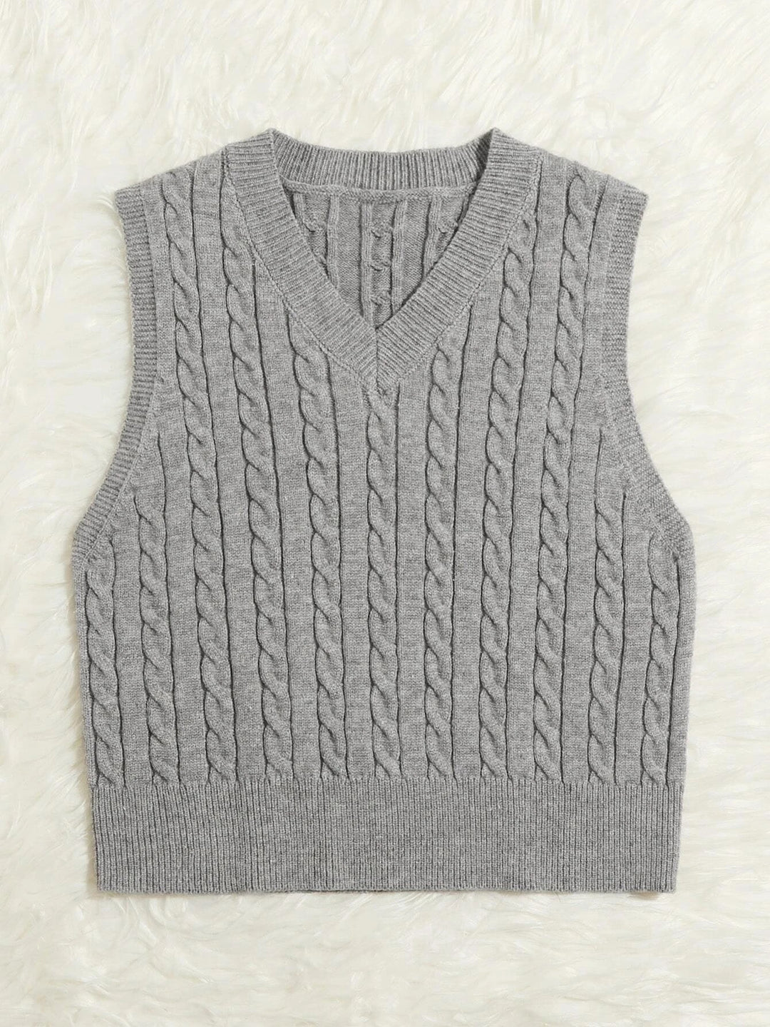 Damen Gestrickte ärmellose Zopfmuster-Pulloverweste mit V-Ausschnitt Echo Archiv