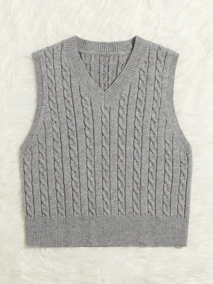 Damen Gestrickte ärmellose Zopfmuster-Pulloverweste mit V-Ausschnitt Echo Archiv