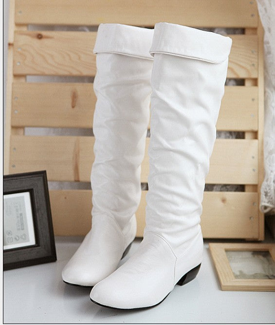 Damen kniehohe Slouch-Stiefel mit Umschlag und flachem Absatz – Lioré