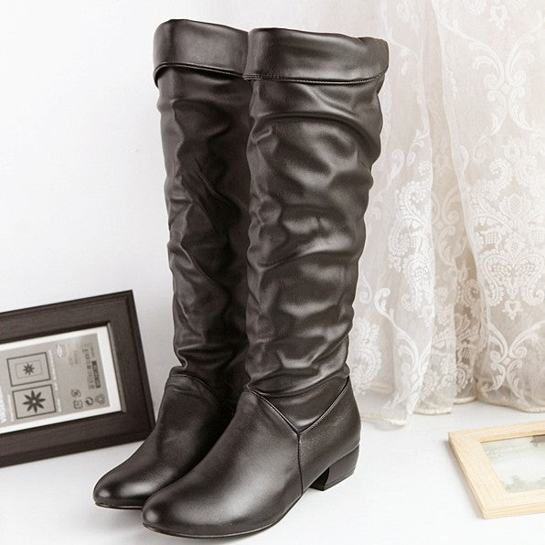 Damen kniehohe Slouch-Stiefel mit Umschlag und flachem Absatz – Lioré