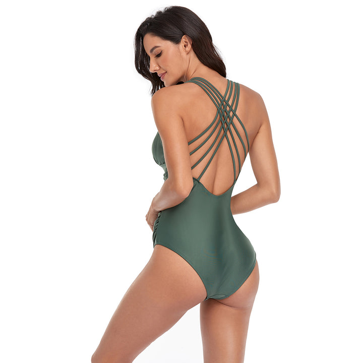 Damen figurformender Badeanzug mit tiefem V-Ausschnitt und eleganten Rüschendetails Echo Archiv