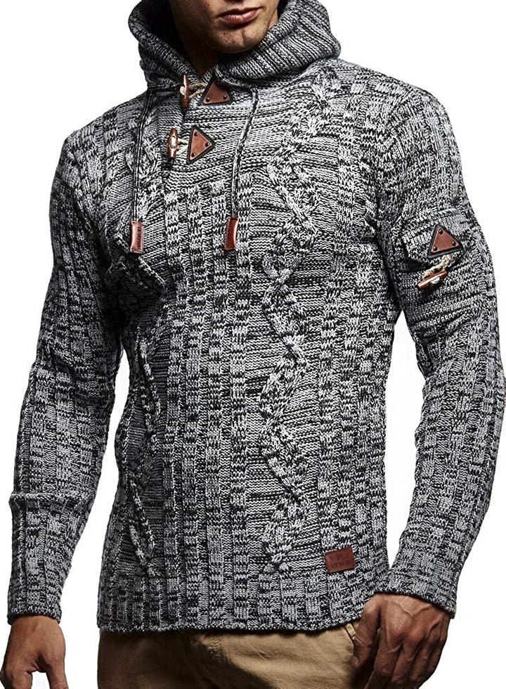 Herren Grobstrick Pullover mit Kapuze und dekorativen Schnürdetails Echoarchiv