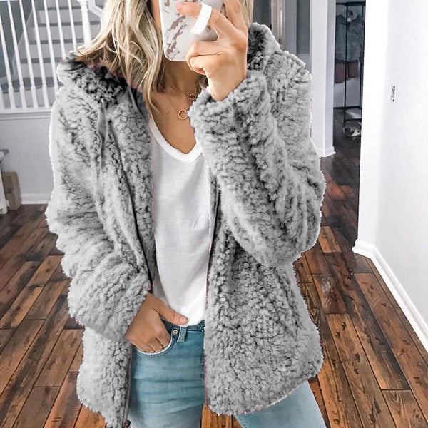 Damen nan kuschelige Teddy-Fleece Übergangsjacke mit Kapuze und Reißverschluss Echo Archiv