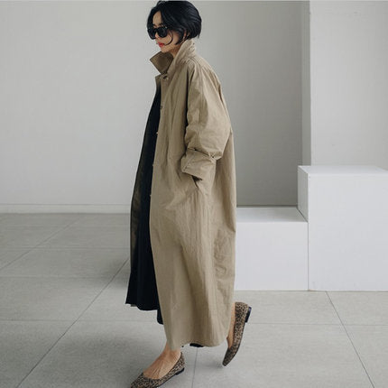 Damen Langer Oversize-Dustercoat mit Rückenschlitz, überschnittener Schulter und praktischen Eingrifftaschen – Célinea