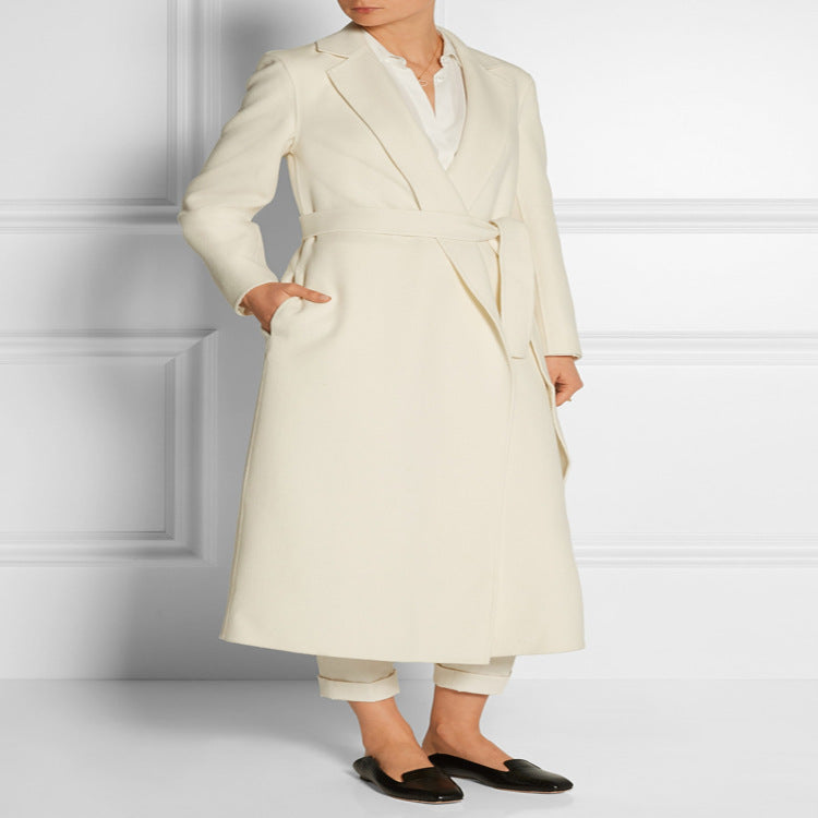 Damen Bodenlanger Wickel-Longcoat aus Woll-Kaschmirmix mit tailliertem Bindegürtel Echoarchiv