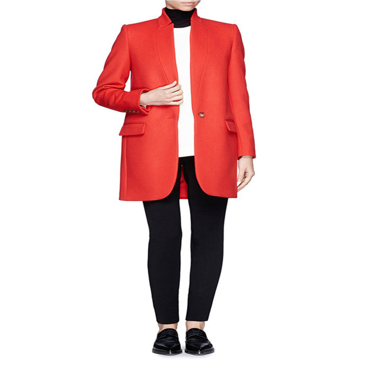Damen Midilanger strukturiertes Longblazer‑Mantel mit schmalem Stehkragen und Pattentaschen Echoarchiv