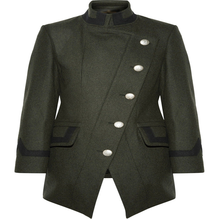 Damen Taillierter Militärmantel im A‑Linien‑Schnitt mit asymmetrischer Knopfreihe Echoarchiv