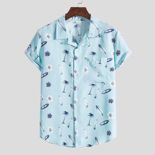 Herren Kurzarmhemd mit sommerlichem Surf-Design und lockerem Schnitt Echoarchiv