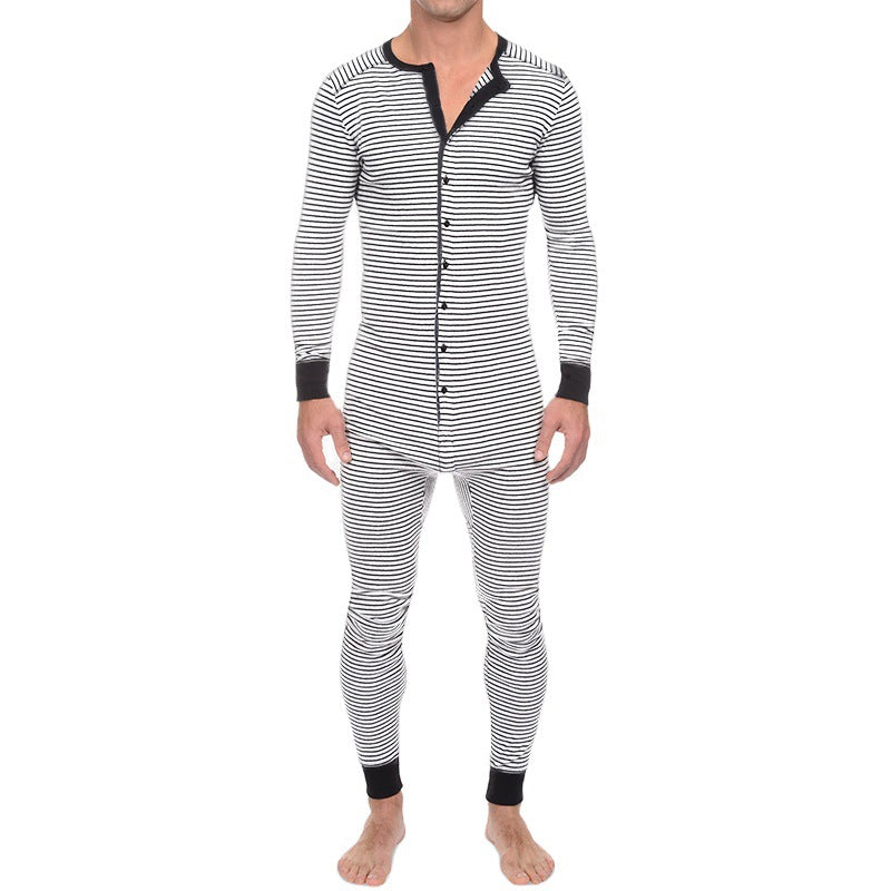 Herren Langarm Schlafanzugset mit komfortablem Knopfdesign Echoarchiv