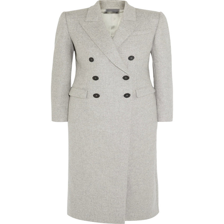 Damen Doppelreihiger Taillierter Wollmix‑Longcoat im schlanken Tailoring‑Stil Echoarchiv