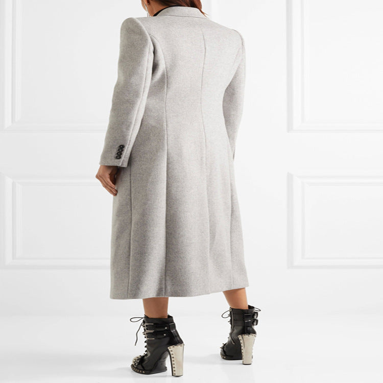 Damen Doppelreihiger Taillierter Wollmix‑Longcoat im schlanken Tailoring‑Stil Echoarchiv