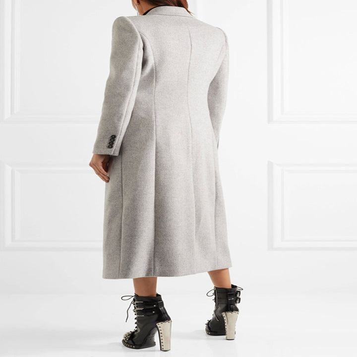 Damen Doppelreihiger Taillierter Wollmix‑Longcoat im schlanken Tailoring‑Stil Echoarchiv