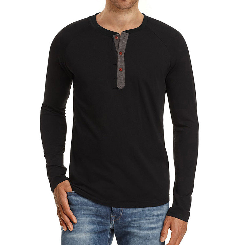 Herren Langarm-Henley-Shirt mit strukturierter Oberflächenbeschaffenheit Echoarchiv