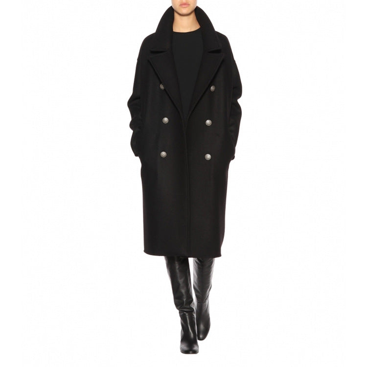 Damen Oversize Zweireihiger Longcoat mit weitem Schalkragen und relaxed Tailoring Echoarchiv