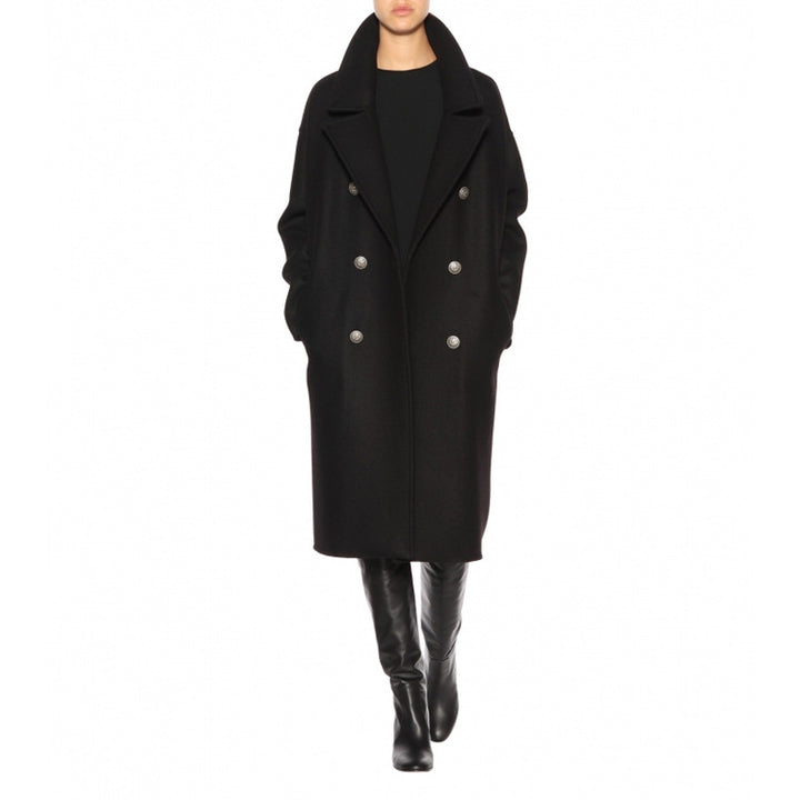 Damen Oversize Zweireihiger Longcoat mit weitem Schalkragen und relaxed Tailoring Echoarchiv