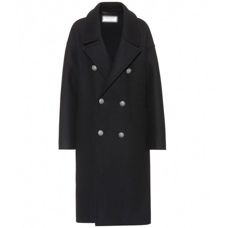 Damen Oversize Zweireihiger Longcoat mit weitem Schalkragen und relaxed Tailoring Echoarchiv