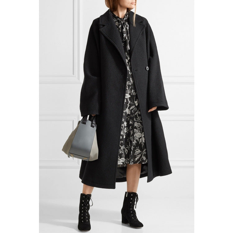Damen Oversized Einreihiger Wollmix-Longcoat mit fallender Silhouette Echoarchiv