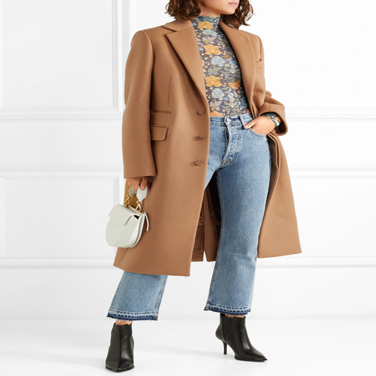 Damen Einreihiger Wollmix-Longcoat mit klarem Tailoring und Pattentaschen Echoarchiv