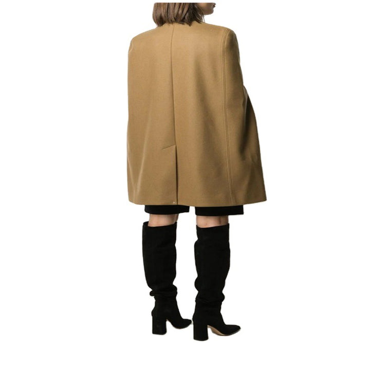 Damen Wollmix‑Cape mit Stehkragen, verdeckten Armöffnungen und puristischem Tailoring Echoarchiv